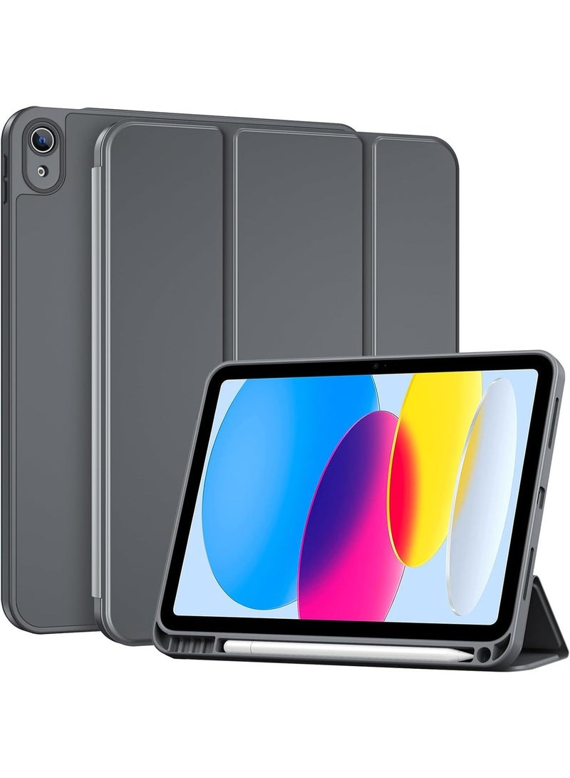 جراب لجهاز iPad A16 2025 الجيل الحادي عشر 11 بوصة / iPad الجيل العاشر 2022 10.9 بوصة مع حامل قلم، مصنوع من جلد PU متين، وغطاء خلفي مرن من مادة TPU مقاوم للصدمات، مزود بخاصية التشغيل/الإيقاف التلقائي (رمادي داكن). - Image 1